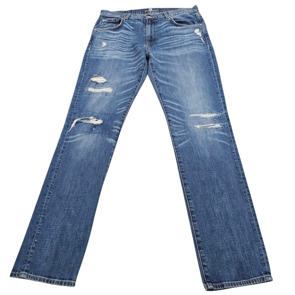 7 For All Mankind Jeans Mens Size 34 Adrien Straight Leg Distressed Stretch
